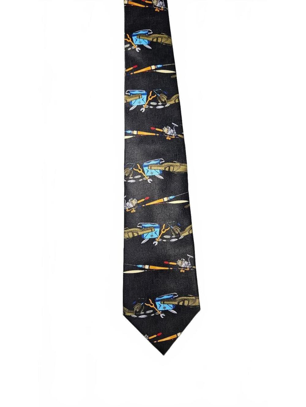Crescent Bay Fishing Necktie Black Reel Tackle Novelty Tie